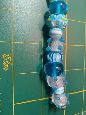 Handmade Aqua and White Glass Lampwork Beads - New